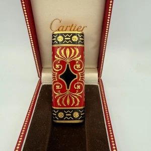 Encendedor de gas Royking Cartier rojo dorado negro vintage con caja - Imagen 1 de 10