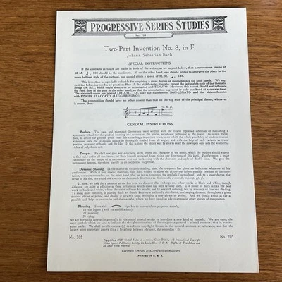 2-Part Invention No 8~Bach~Progressive Serie Studie~#705~Art Publication Society - Image 1 of 3