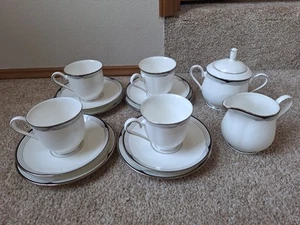 Lot of Vintage Lenox Federal Platinum 4 Tea Cup Set 8 Saucers Sugar Creamer - Picture 1 of 5