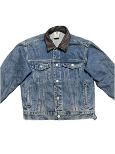 Giacca camionista denim vintage Warner Bros Studios bambini pelle colletto ricamo - Foto 1 di 7