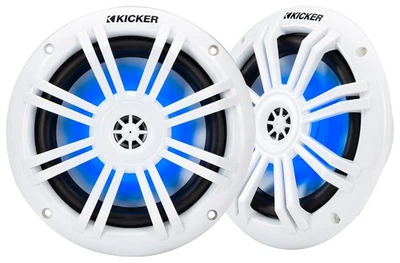 Kicker 51KM604WL KM60 6.5" Marine Speakers w/RGB LEDs, White, 4-Ohm Boat Stereo - Image 1 of 4