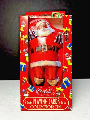 COCA COLA -SANTA CLAUS CHRISTMAS TIN: 2 Decks Playing Cards, NEW cards in SW - Image 1 of 4