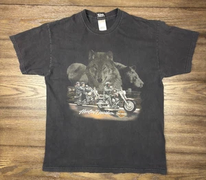 De Colección Harley Davidson Hanes Beefy Wolf Pack Oso Hecho en EE. UU. Envejecido Talla Grande - Imagen 1 de 8