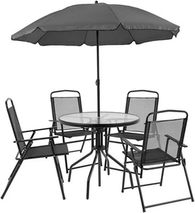 Flash Furniture Nantucket 6-Piece Patio Dining Set with Glass Table, 4 Folding - Picture 1 of 4