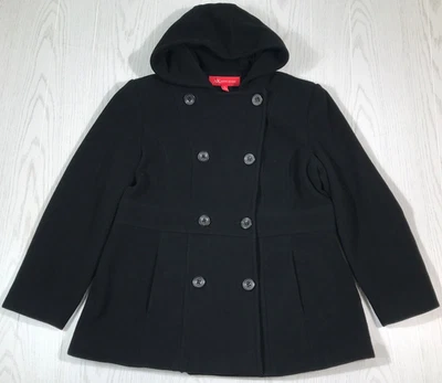 Abrigo Anne Klein Mezcla Lana Guisante Mujer XL Negro Doble Pecho Con Capucha Invierno Otoño Foto 1 de 4
