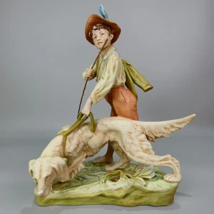 Rare Royal Dux Bohemia Large Figurine “Boy Walking Dog” Matt Finish No. 2867 - Picture 1 of 16