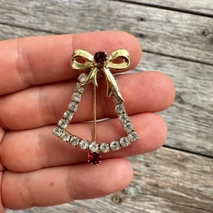 Broche prendedor campana Navidad diamantes de imitación joyería vintage - Imagen 1 de 2
