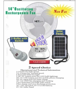 14" Rechargeable Fan with 2 LED Lights & Solar Panel - Portable & Eco-Friendly - Picture 1 of 3