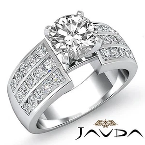 3 Row Round Channel Set Diamond Engagement Ring GIA F SI1 14k White Gold 2ctw - Picture 1 of 12