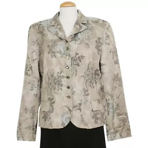 ANNE KLEIN NY Taupe Silk Damask Jacqard Floral Blazer Jacket 16 - Picture 1 of 3