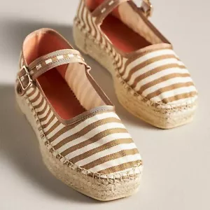 Damen Mary Jane Flats Espadrilles Gewebte Espadrille Laufsohle Canvas Sommer 8 Beige - Bild 1 von 4