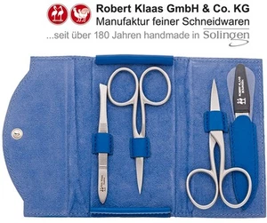 ROBERT KLAAS HANDMADE SOLINGEN CUTICLE NAIL SCISSORS 4 MANICURE SET CASE BLUE E. - Picture 1 of 1