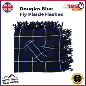 Douglas Blue Tartan Scottish Kilt Fly Plaids With Matching Kilt's Flashes NEW - Picture 1 of 3