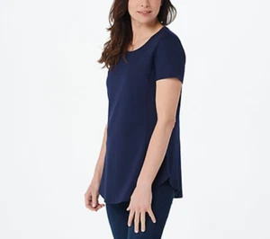 Isaac Mizrahi Live! - Essentials Pima Cotton Seamed T-Shirt - Dark Navy - Picture 1 of 6