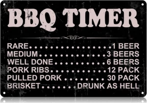 BBQ Timer Quote Metal Tin Sign Funny Vintage Tin Sign 12 X 8 Inch Wall Art Decor - Picture 1 of 12