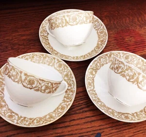 LIMOGES T.V. - 3 SETS CUP And SAUCER -MARQUIS -inscribed: POUR NATHAN DOHRMANN - Picture 1 of 6