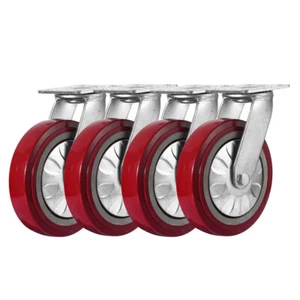 4 Pack 8" Heavy Duty Caster Wheel Swivel Plate Maroon PU No Brake Wheels - Picture 1 of 6