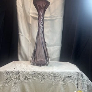 Vintage Vase Tall Hand Blown Art Glass Twisted Purple Amethyst - Picture 1 of 10