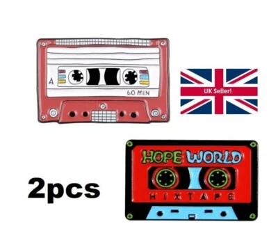 2pcs Enamel Pin Record Tape Cassette Music Retro Hope World Lapel Brooch Pins UK - Image 1 of 4