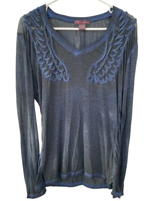 Camisa vaquera rock and roll ala de ángel manga larga para mujer XL azul negro gótico Foto 1 de 4