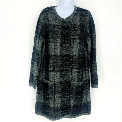 Cárdigan túnica J. Jill MED gris estampado de cristal de ventana largo con botones a presión acogedor grueso Foto 1 de 4