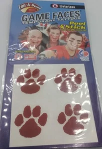 Maroon Paw print  12 count Face & Body Decals Temp Tattoos NCAA Licensed  - Picture 1 of 2