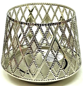  Bath & Body Works Lg 3 Wick Candle Holder Rhinestone Argyle Silver  - Picture 1 of 1