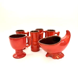 Taza de café Frankoma roja/naranja llama - 4 tazas Demitasse - maceta Cornucopia - Imagen 1 de 10
