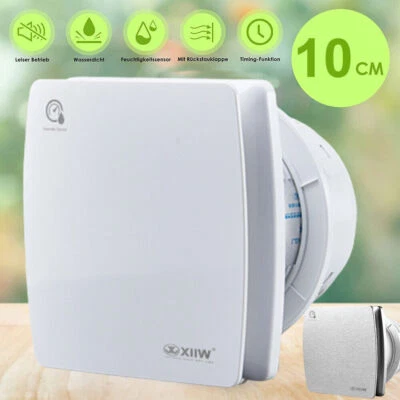 XIIW Badlüfter Lüfter Rückstauklappe Ventilator Ø 100 mm Nachlauf Feuchtesensor Leise