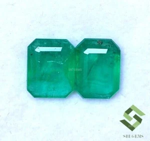 3.68 Cts Natural Emerald Octagon Cut Zambian Faceted Pair 9x7x3.75 mm Gemstones - Picture 1 of 10