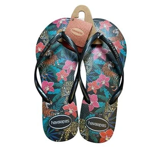NWT Havaianas Sandals Women’s 11 12 Cheetah Leopard Floral Print Flip Flop Shoes - Picture 1 of 7