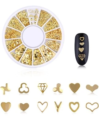 3D Alloy Gold Metal Nail Art Stickers Various Shapes New  - Image 1 of 4
