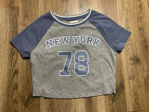 Colsie Shirts, Women's Size XL, Blue Gray, Crop Top, Short Sleeve, NEW YORK #78 - Picture 1 of 11
