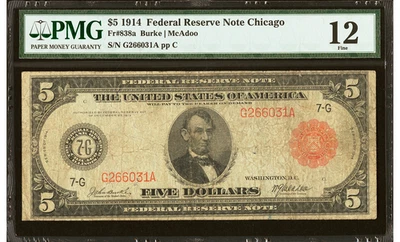 Fr. 838a $5 1914 Red Seal Federal Reserve Note PMG F12 - Image 1 of 2