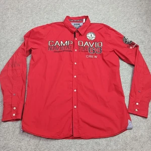 Camp David Mens Shirt XL Regular Fit Red Button-Up Embroidered Cape Horn Chile - Bild 1 von 12