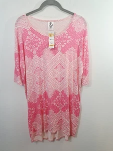 Agnes & Dora Small Tall Pink Paisley Print Round Neck Hi-Lo 3/4 Sleeve Tunic New - Picture 1 of 5