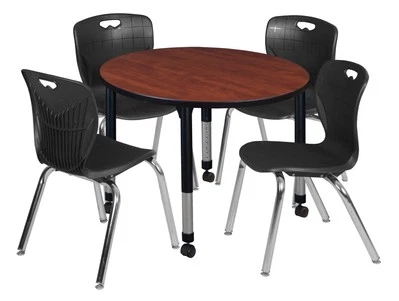 Regency Kee 36 in. Round Adjustable Classroom Table & 4 Andy 18 in. Stack - Image 1 of 4