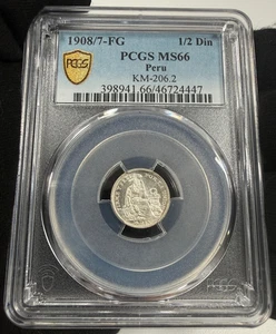 Peru - 1/2 Dinero - 1908/7 FG - PCGS MS 66 - Picture 1 of 5