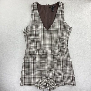 Forever 21 Juniors Brown Tweed Romper Wool Blend Plaid Houndstooth Size Large - Picture 1 of 24