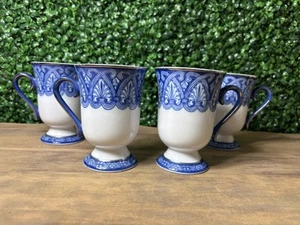 Set 4 Bombay Co Blue White Arabasque Tile Platinum Trim Coffee Tea Mug - Picture 1 of 10