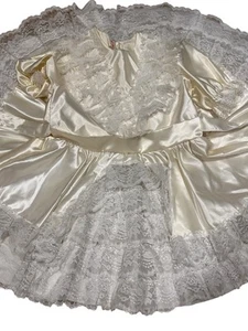 VTG Pageant Party Lace Ruffle Full Circle DRESS SZ 8 Ivory Satin Layer I54 Flaw - Picture 1 of 5