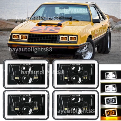 4PCS 4x6 Inch LED Headlights Fit Ford Mustang 1979 1980 1981 1982 1983 1984-1986 - Image 1 of 4