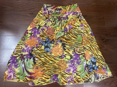 Wrap-Around Maxi Floral Skirt Women L Asymmetrical Adjustable Tie Waist Animal - Imagem 1 de 4