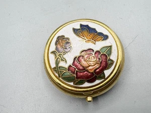 VINTAGE LENTHERIC COMPACT STYLE PINK SHELL SCHNUPFTABAK PILLENDOSE - METALL ETUI - Bild 1 von 5