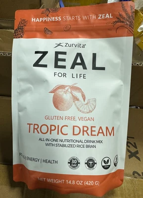 Zurvita Zeal For Life Tropic Dream Energy/Health Drink 30 Portions Per Bag-New - Image 1 of 2