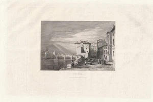 c1850 Verona Etsch Venetien Italien Italia Stadtansicht Stahlstich-Ansicht - Picture 1 of 1