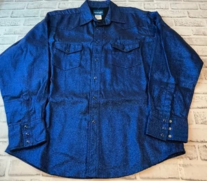VTG WRANGLER 80s Unique Blue Pearl Snap Longsleeve Shirt L Shimmer NWOT - Picture 1 of 5