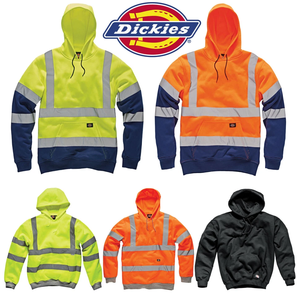DICKIES HI VIS HOODED SWEATSHIRT HIGH VISIBILITY HOODIE SAFETY WORK HOODY JACKET - Image 1 of 1