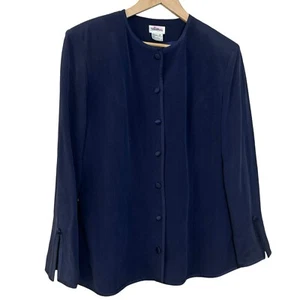 Chaqueta Blazer Neiman Marcus Vintage Seda Mujer 14 Azul Marino Botones Aberturas Laterales - Imagen 1 de 13