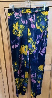 Брюки женские Dries Van Noten 44 темно-синие с цветочным рисунком атласные брюки на шнурке - Изображение 1 из 4